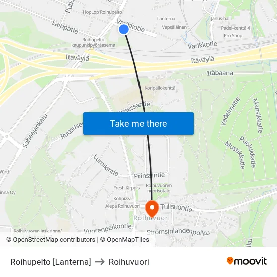 Roihupelto [Lanterna] to Roihuvuori map