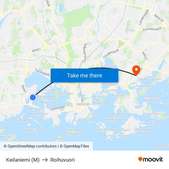 Keilaniemi (M) to Roihuvuori map