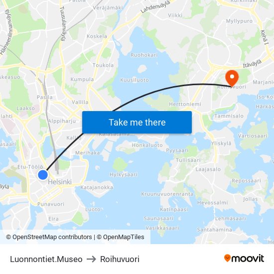 Luonnontiet.Museo to Roihuvuori map