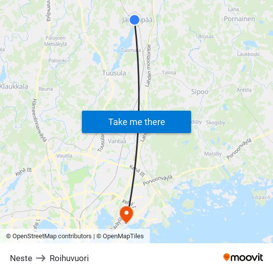 Neste to Roihuvuori map