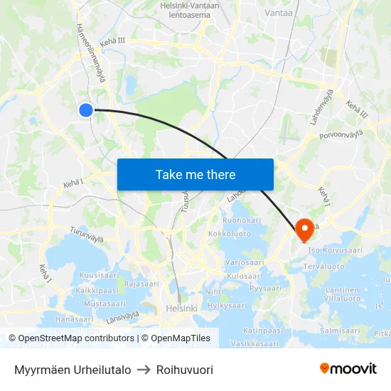 Myyrmäki Sports Center to Roihuvuori map