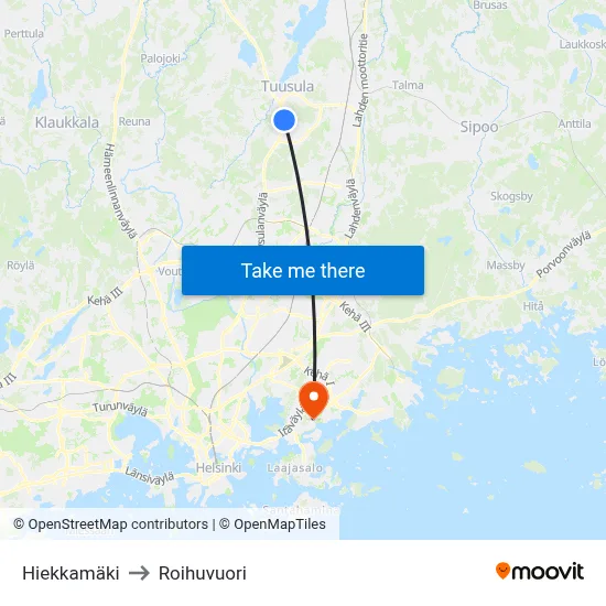 Sand Hill to Roihuvuori map