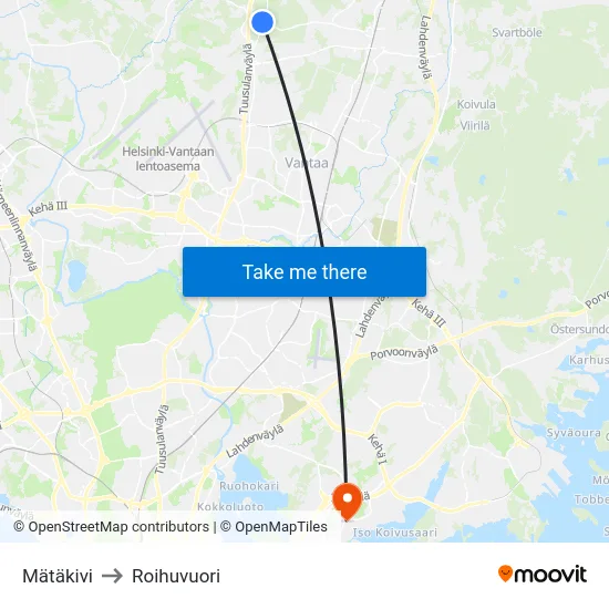Mätäkivi to Roihuvuori map