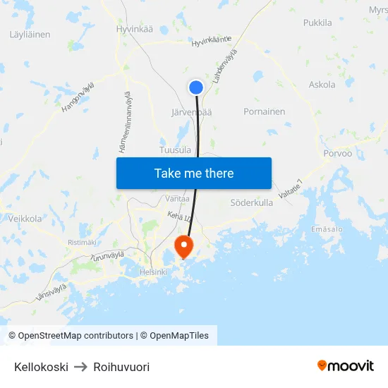 Kellokoski to Roihuvuori map