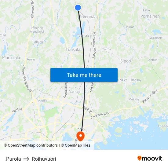 Purola to Roihuvuori map