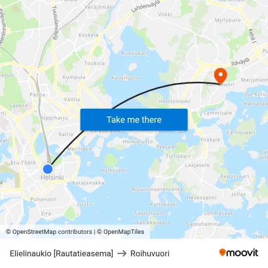Eliel Square [Railway Station] to Roihuvuori map