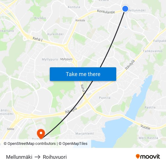 Mellunmäki to Roihuvuori map