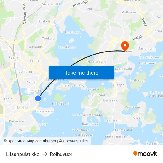 Liisa's Park to Roihuvuori map