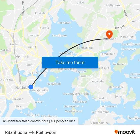 Ritarihuone to Roihuvuori map