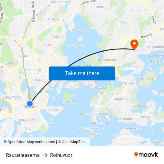 Rautatieasema to Roihuvuori map
