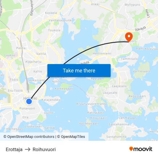 Erottaja to Roihuvuori map