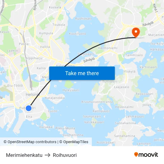 Merimiehenkatu to Roihuvuori map