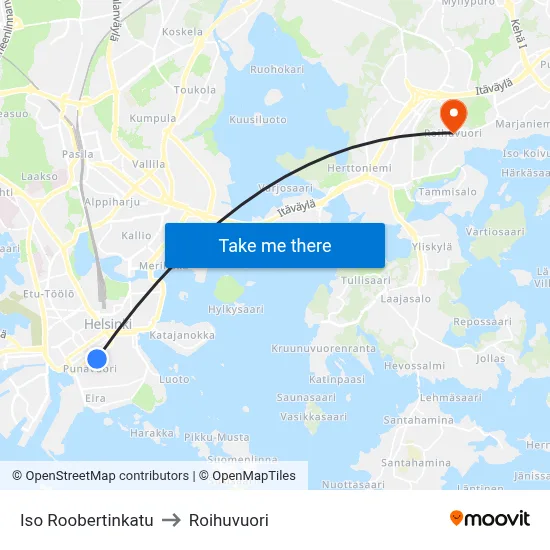Big Robert Street to Roihuvuori map