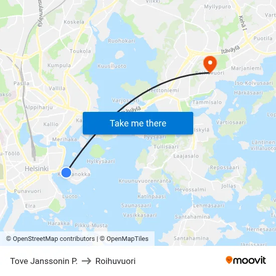 Tove Jansson Park to Roihuvuori map
