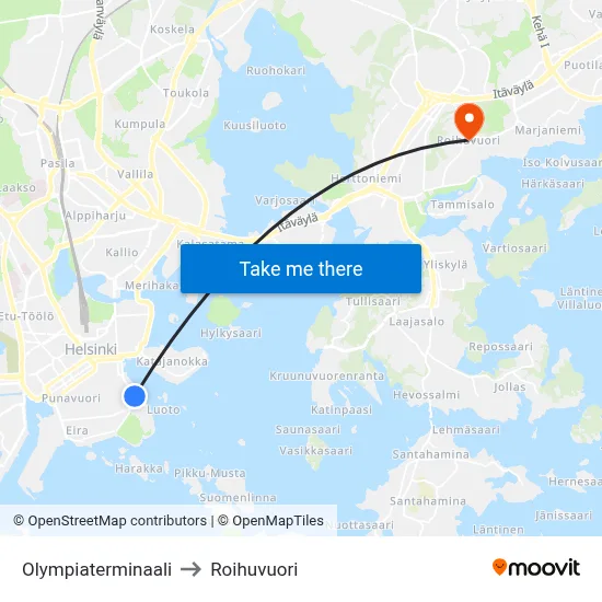 Olympic Terminal to Roihuvuori map