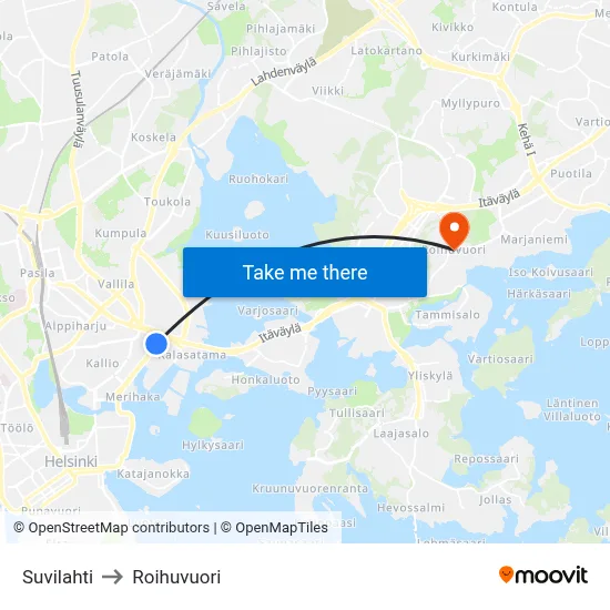 Suvilahti to Roihuvuori map