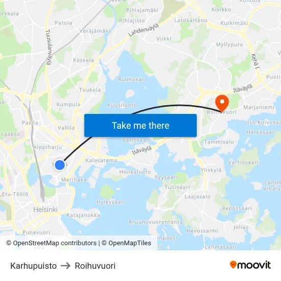 Bear Park to Roihuvuori map