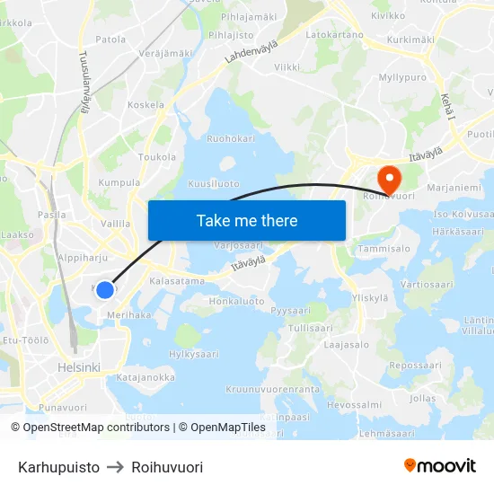 Bear Park to Roihuvuori map