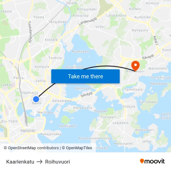 Kaarlenkatu to Roihuvuori map