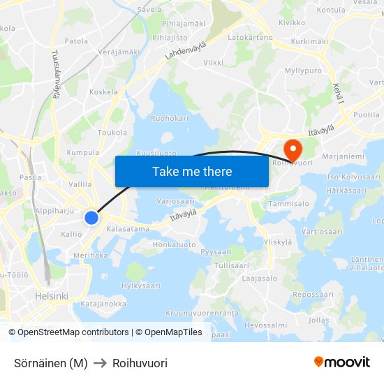 Sörnäinen (M) to Roihuvuori map