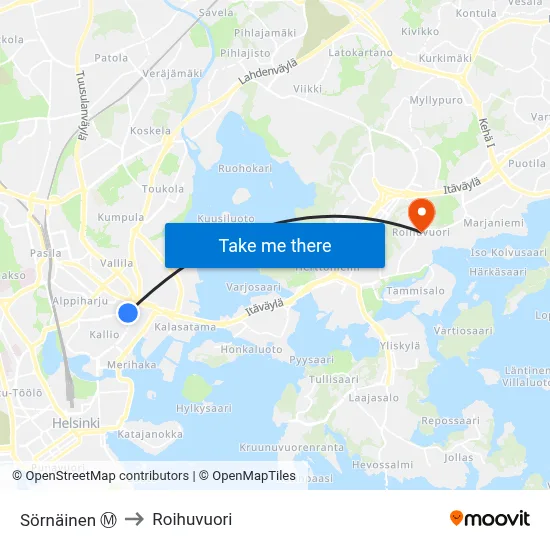 Sörnäinen Ⓜ️ to Roihuvuori map