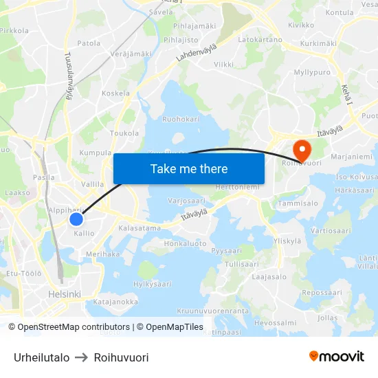 Urheilutalo to Roihuvuori map