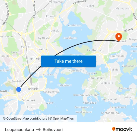 Leppäsuo Street to Roihuvuori map