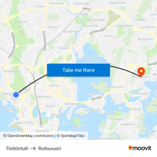 Töölöntulli to Roihuvuori map