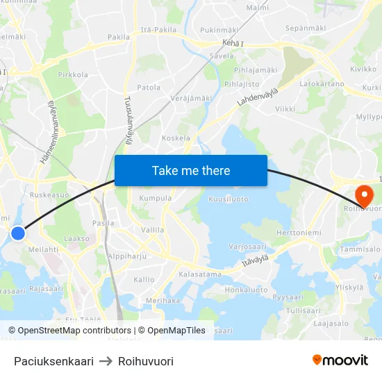 Paciuksen Arc to Roihuvuori map