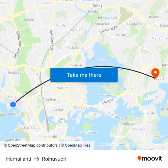 Humallahti to Roihuvuori map