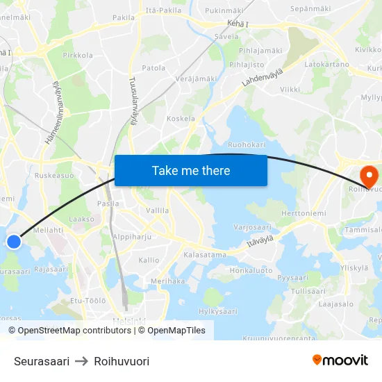 Seurasaari to Roihuvuori map
