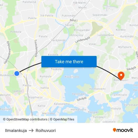 Ilmala Alley to Roihuvuori map