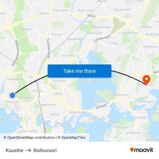 Spruce Road to Roihuvuori map