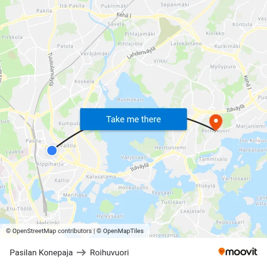 Pasila Machine Shop to Roihuvuori map