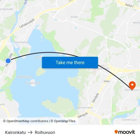 Kaironkatu to Roihuvuori map