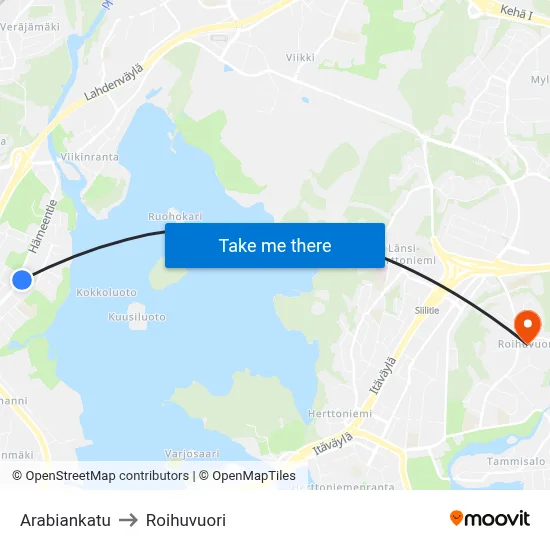 Arabia Street to Roihuvuori map