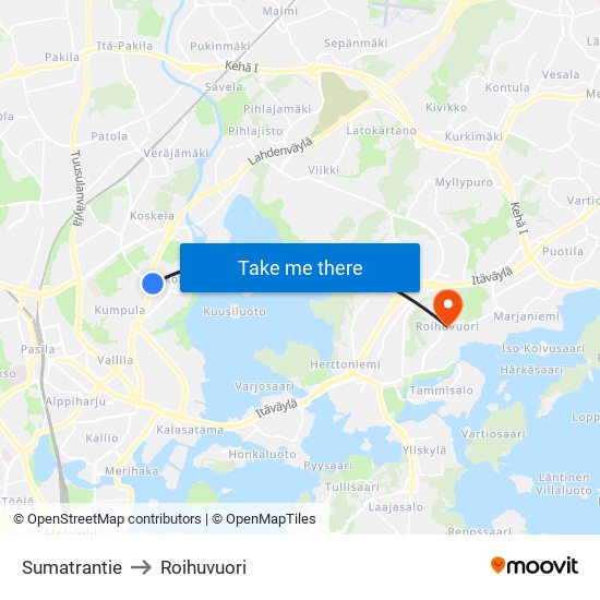 Sumatrantie to Roihuvuori map