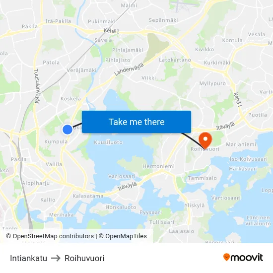 Intiankatu to Roihuvuori map