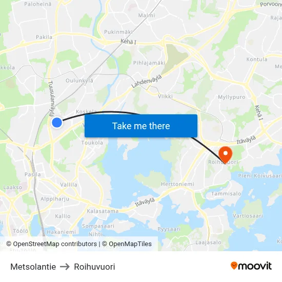 Metsola Road to Roihuvuori map
