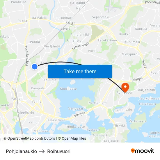 Pohjola Square to Roihuvuori map