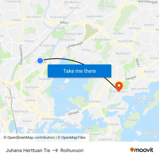 Juhana Herttuan Tie to Roihuvuori map