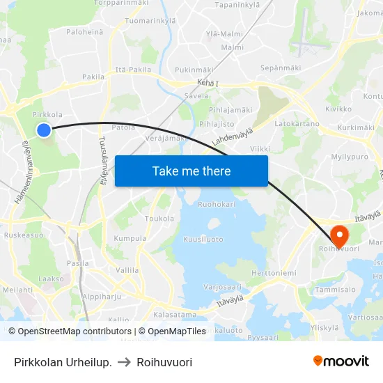 Pirkkola Sports Park to Roihuvuori map