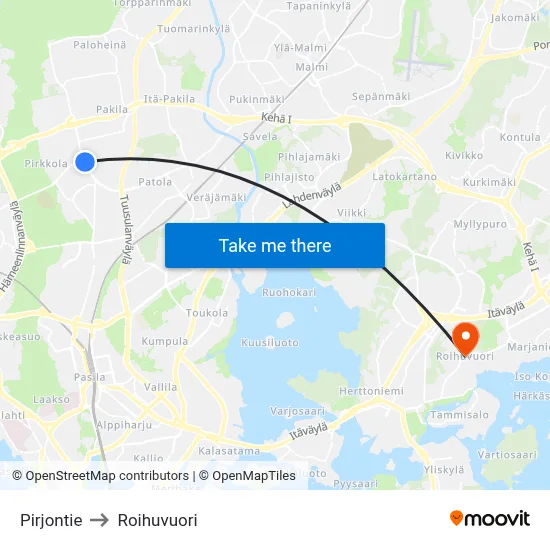 Pirjo Road to Roihuvuori map