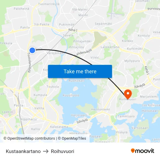 Kustaankartano to Roihuvuori map