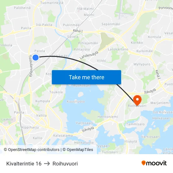Kivalterintie 16 to Roihuvuori map