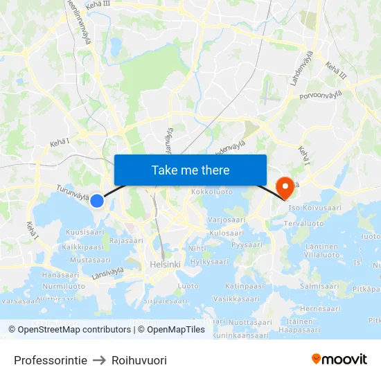 Professorintie to Roihuvuori map