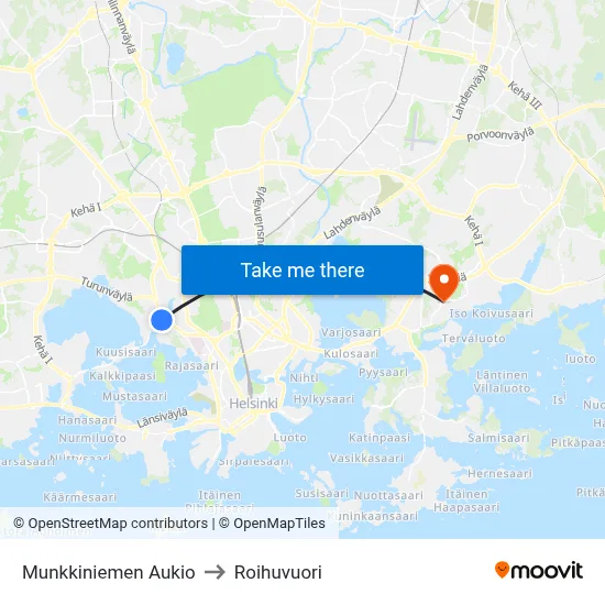 Munkkiniemi Square to Roihuvuori map