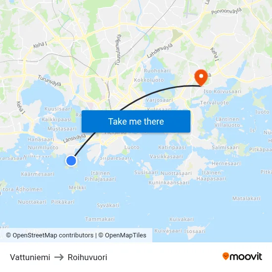 Vattuniemi to Roihuvuori map