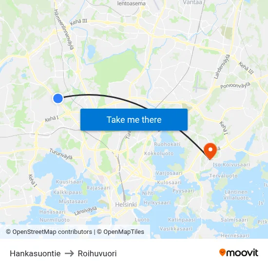 Hankasuontie to Roihuvuori map