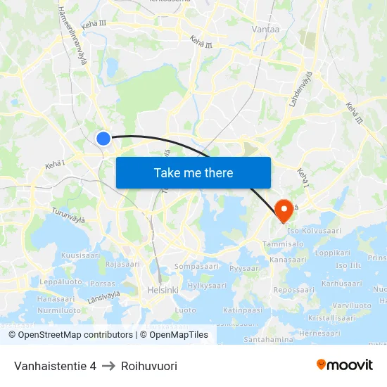 Vanhainen Road 4 to Roihuvuori map